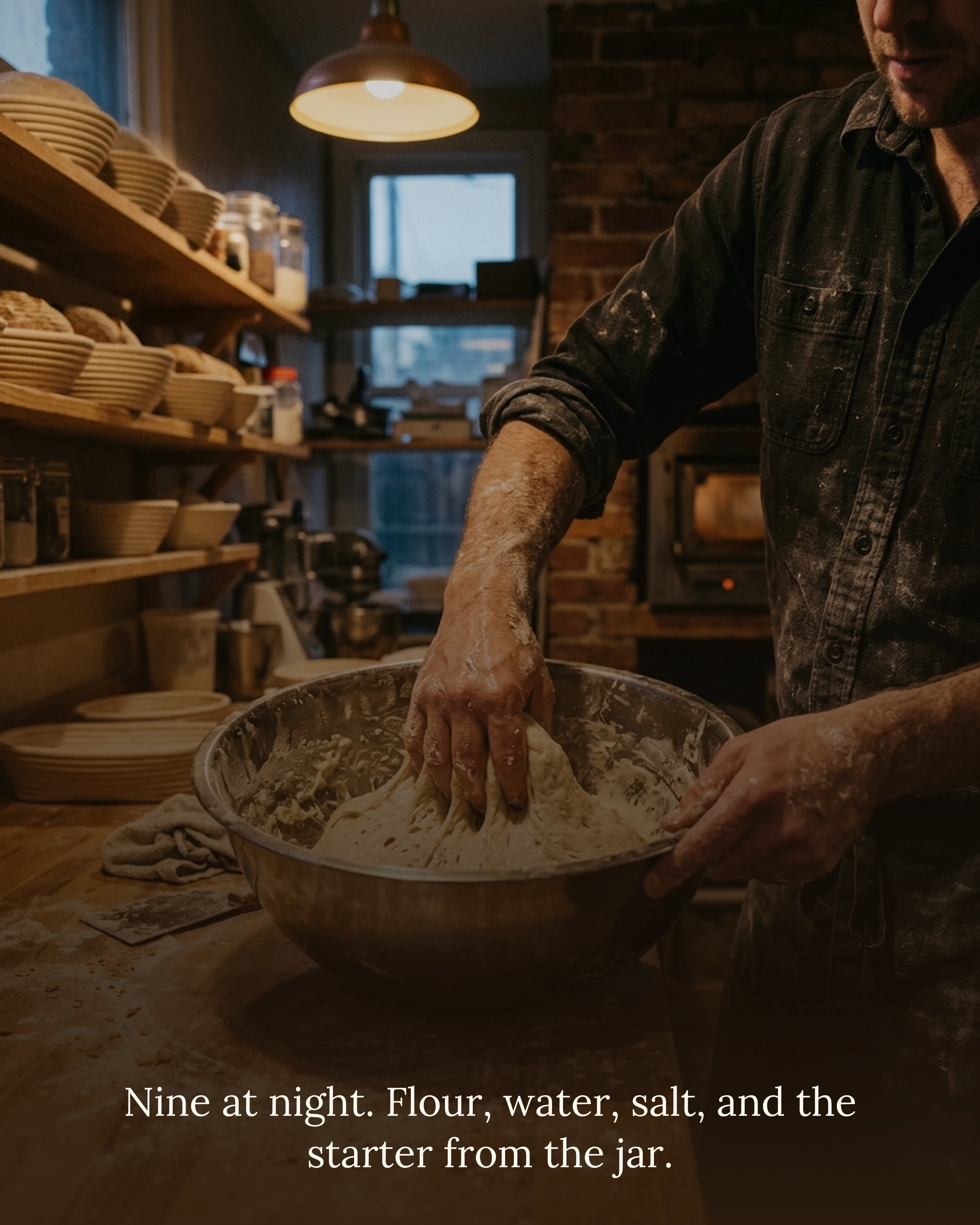 Mixing the dough at nine at night