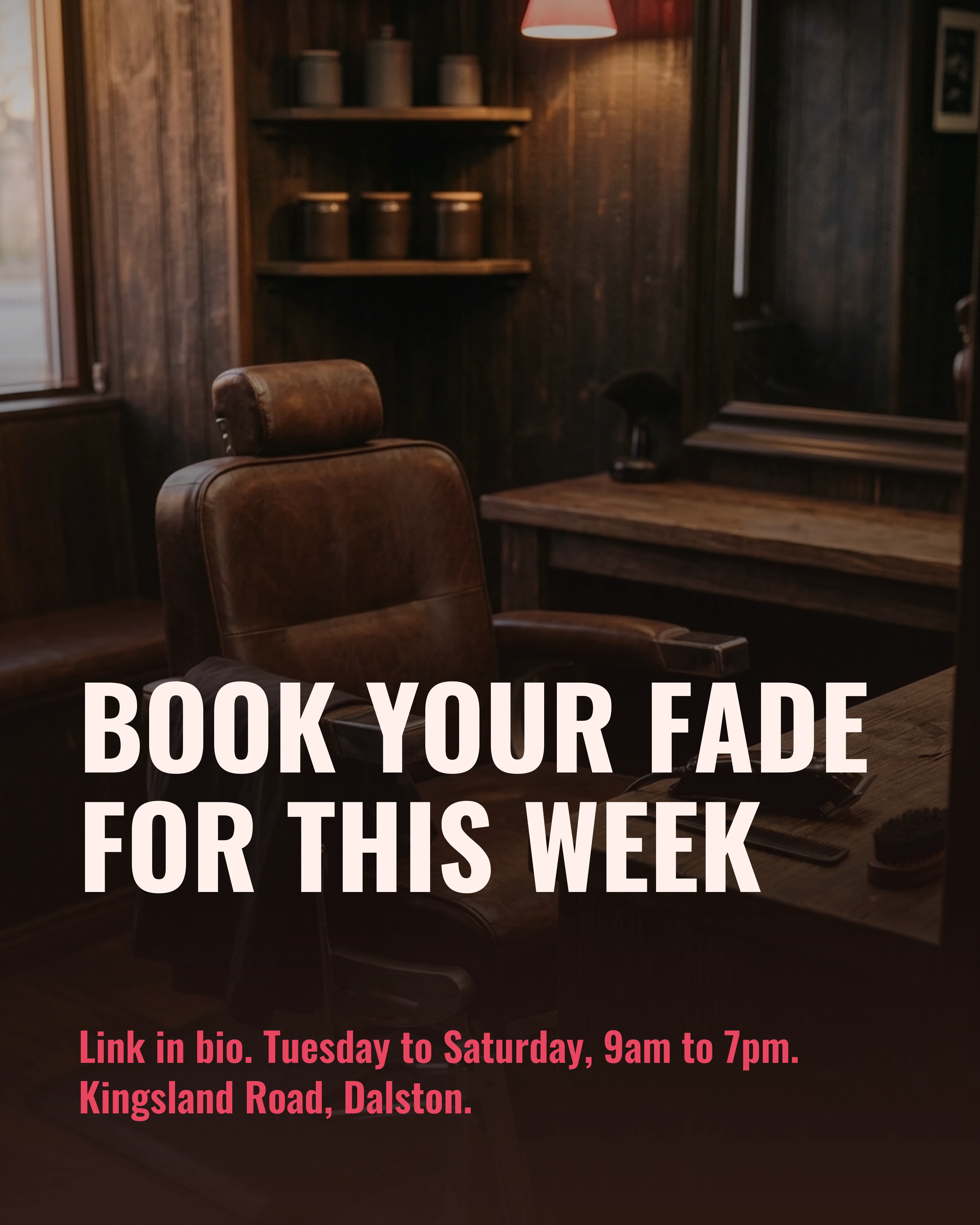 Closing slide inviting viewers to book a fade this week