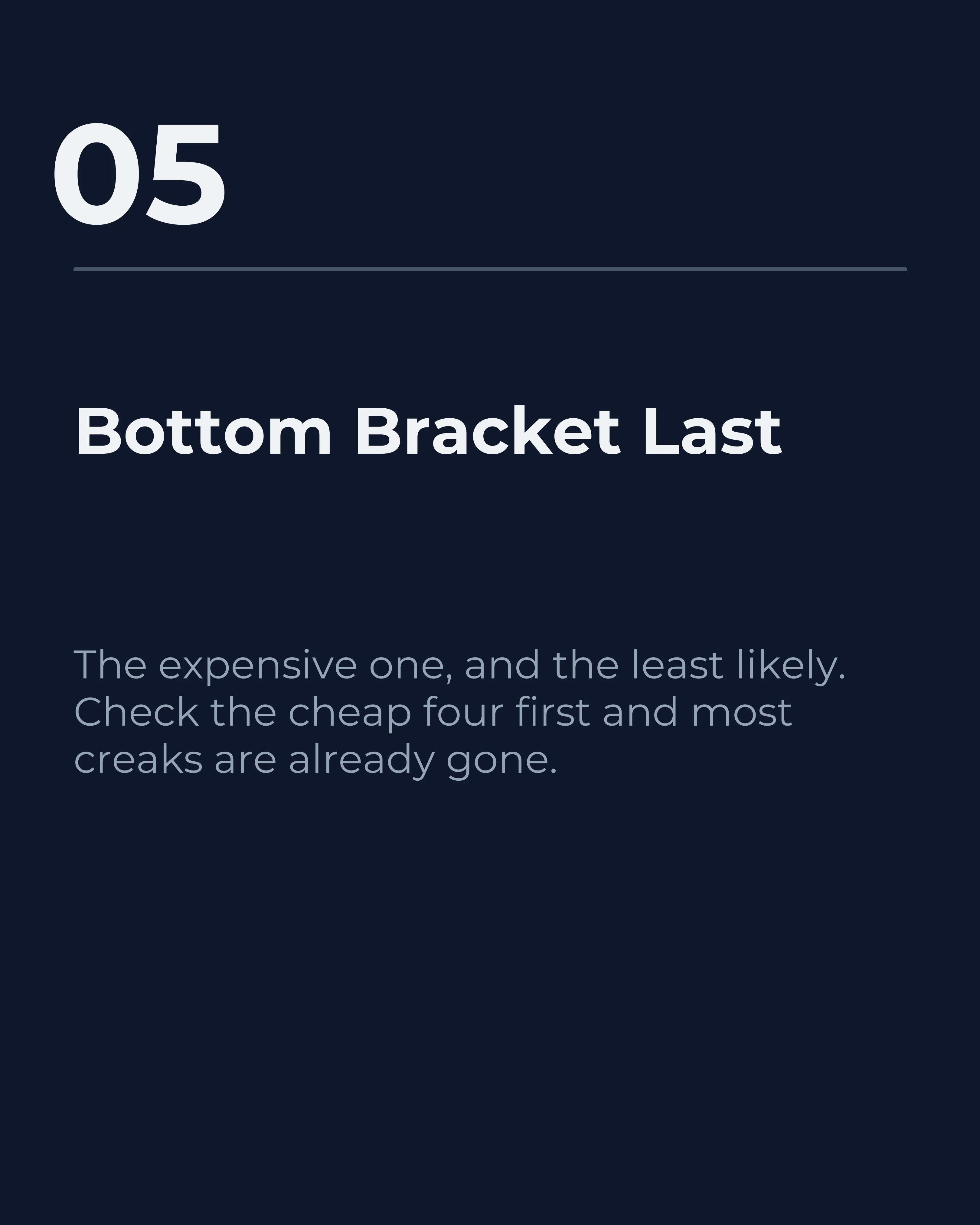 Slide five: bottom bracket last