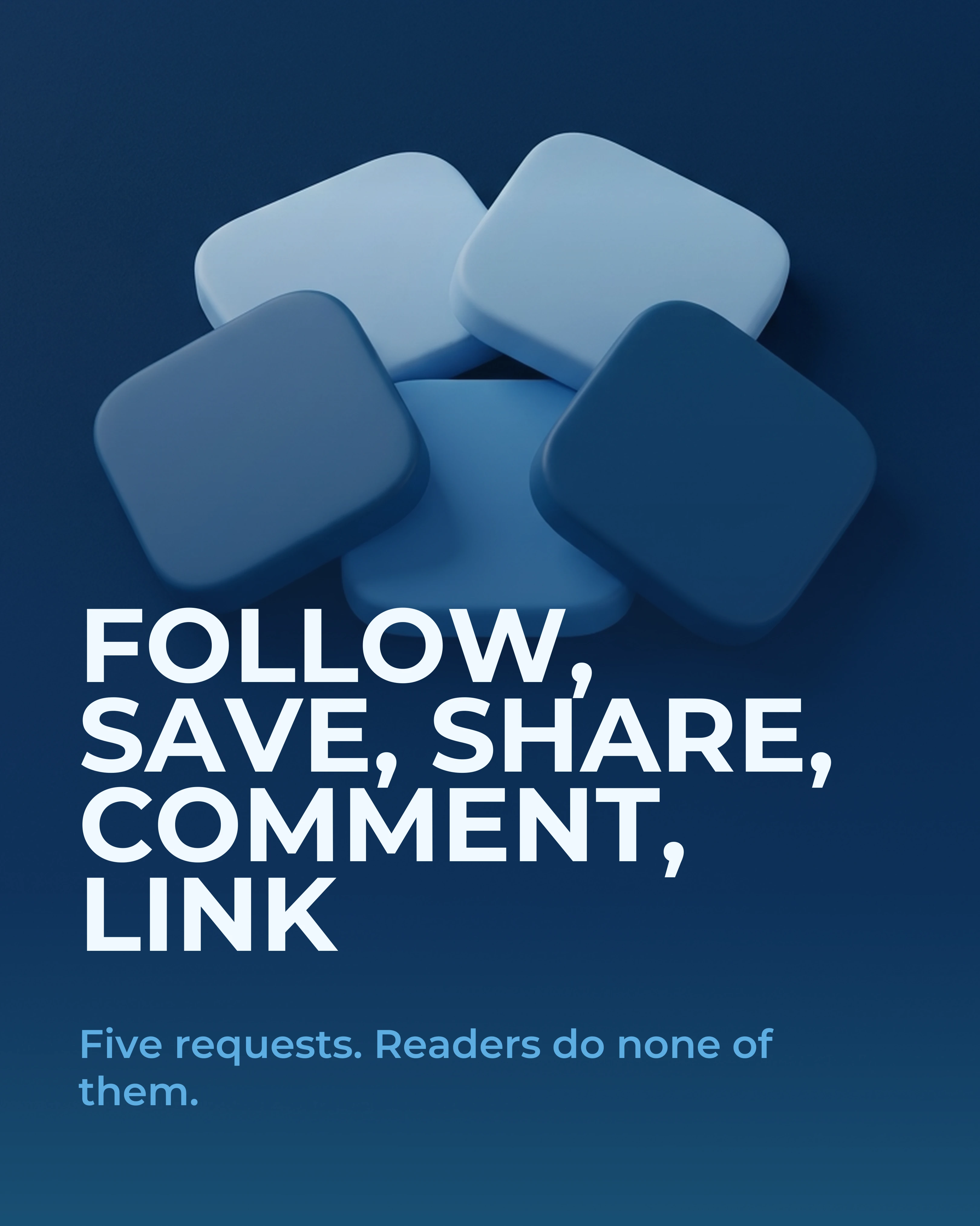 Closing slide asking for five actions at once