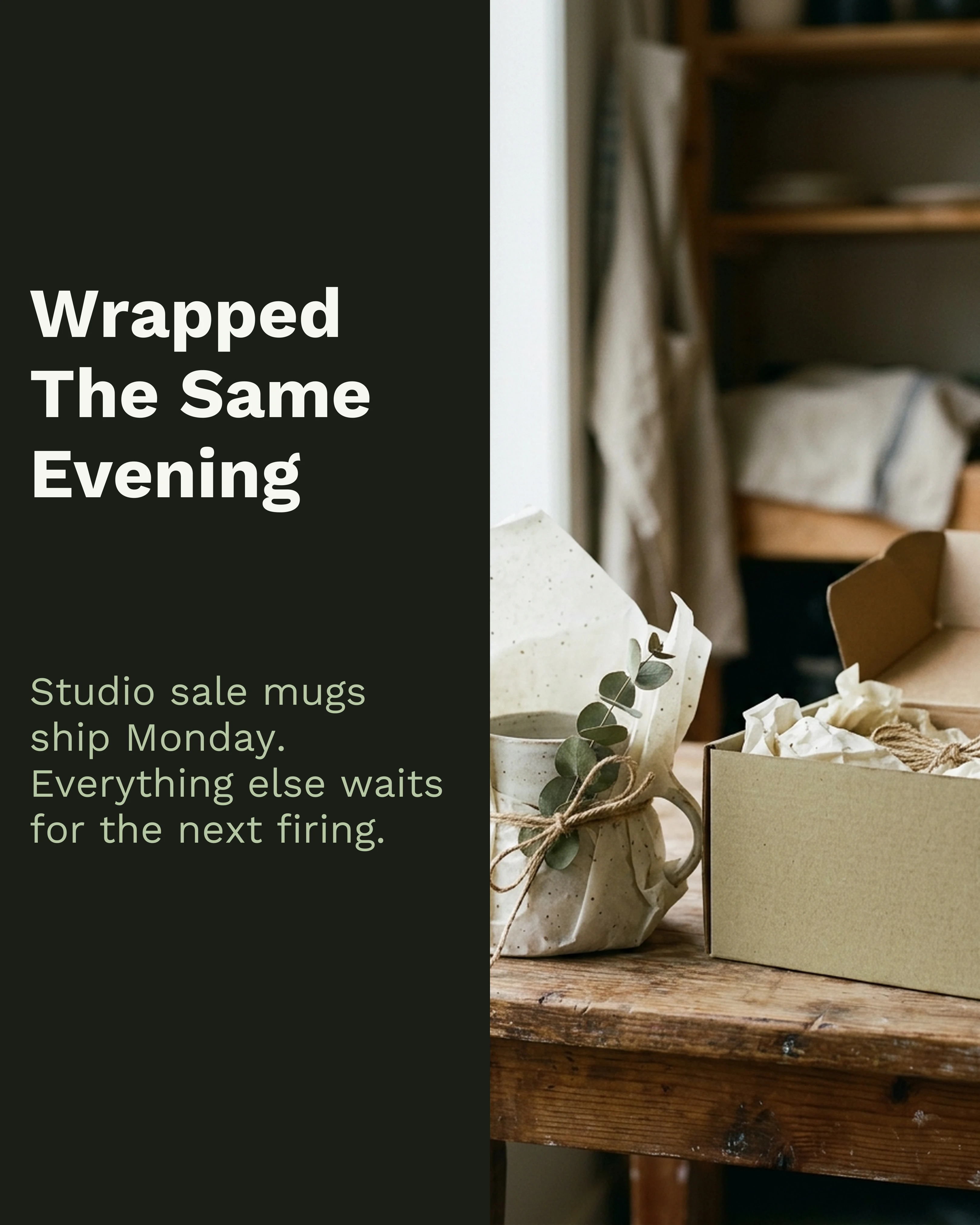 Slide about studio sale mugs shipping Monday