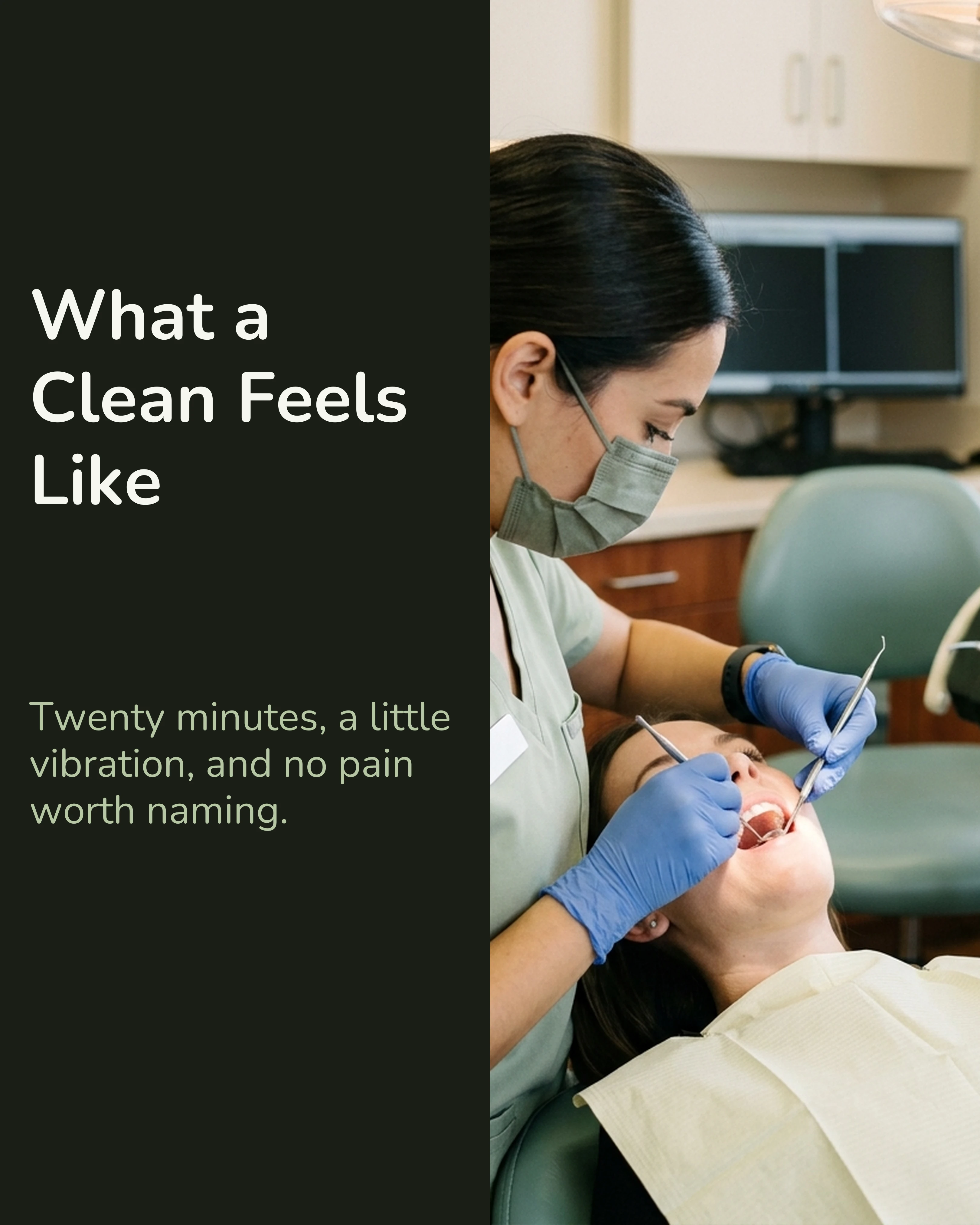 Dental hygienist explaining a procedure slide