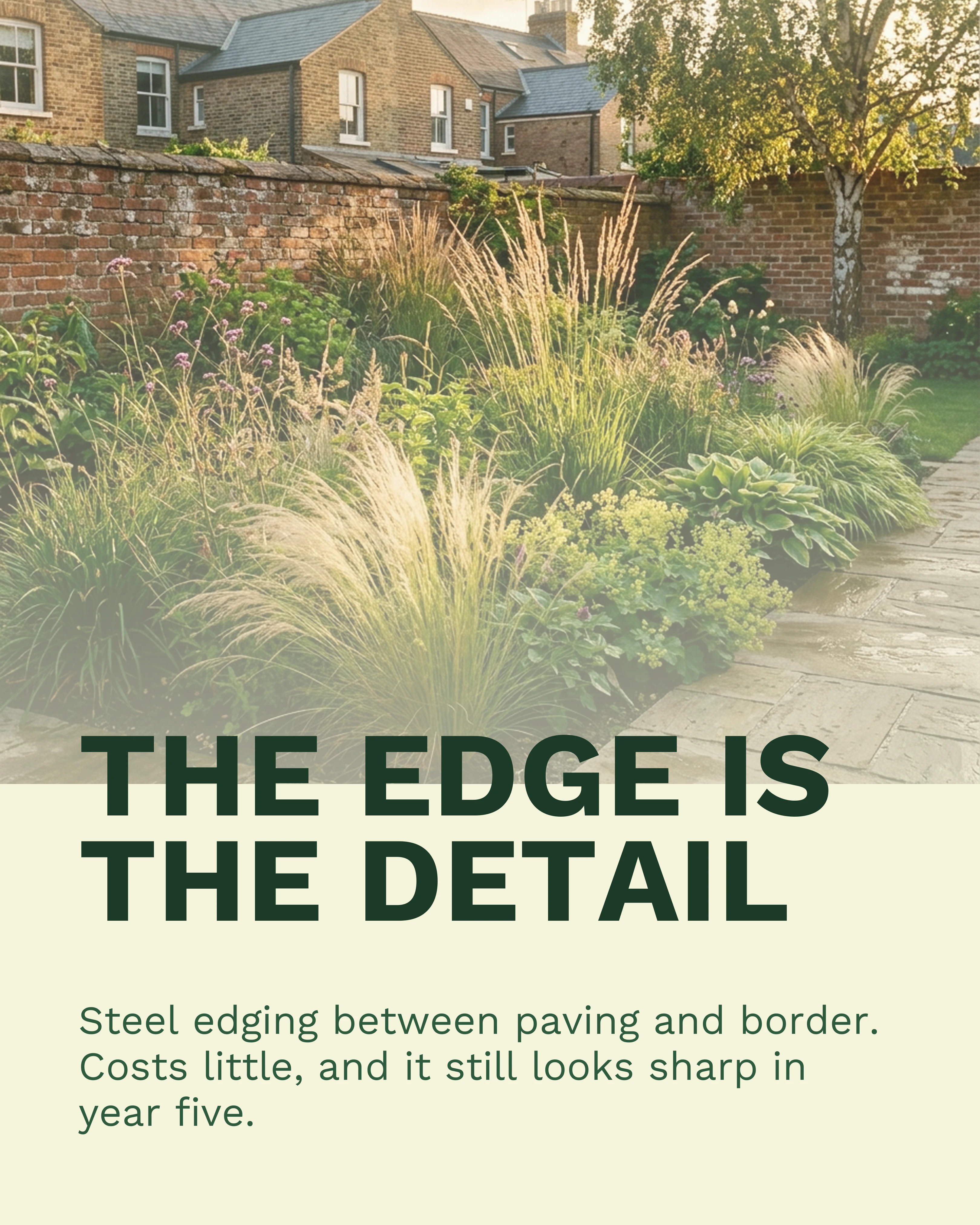 Detail: steel edging between paving and border