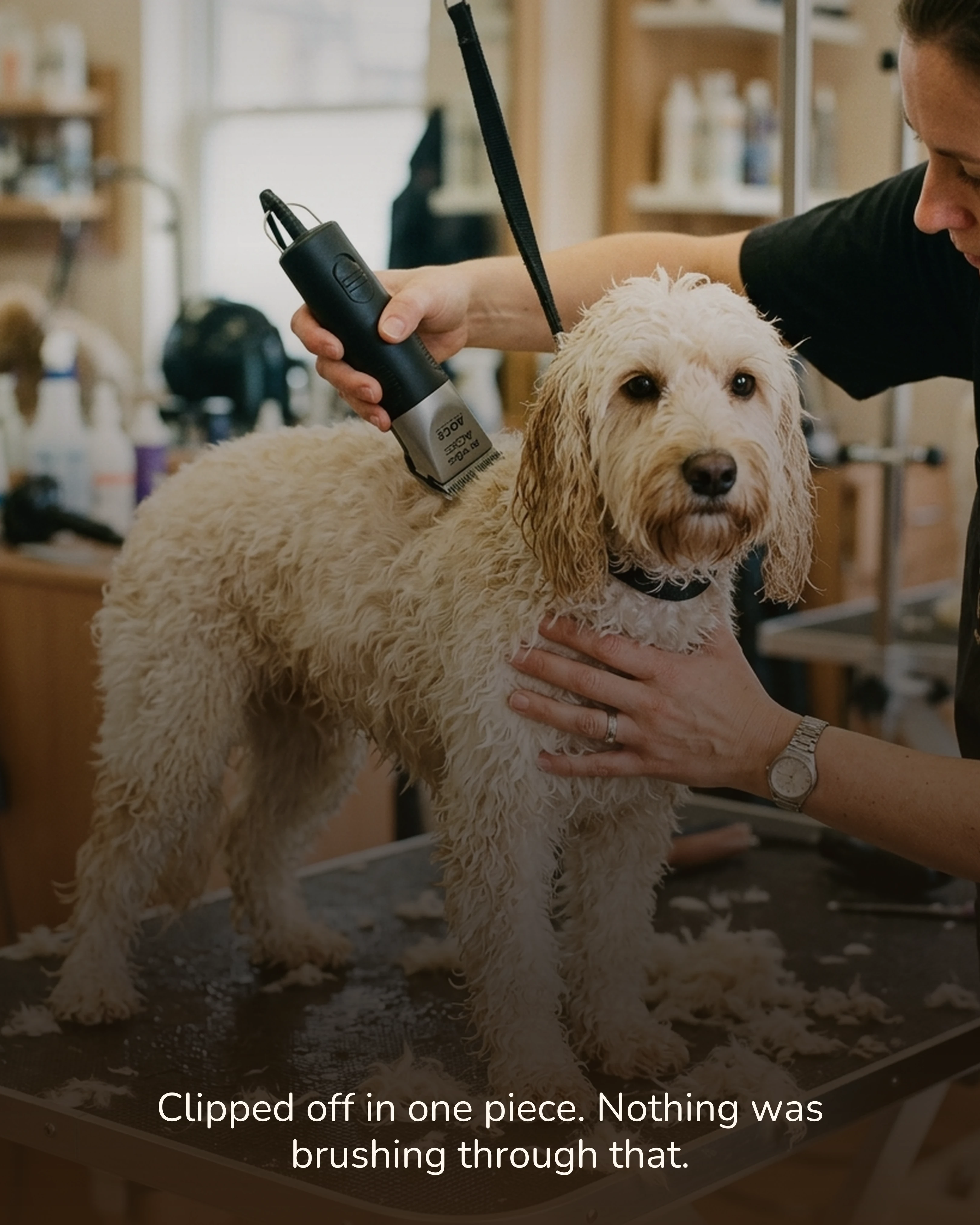 Clippers taking the matted coat off in one piece