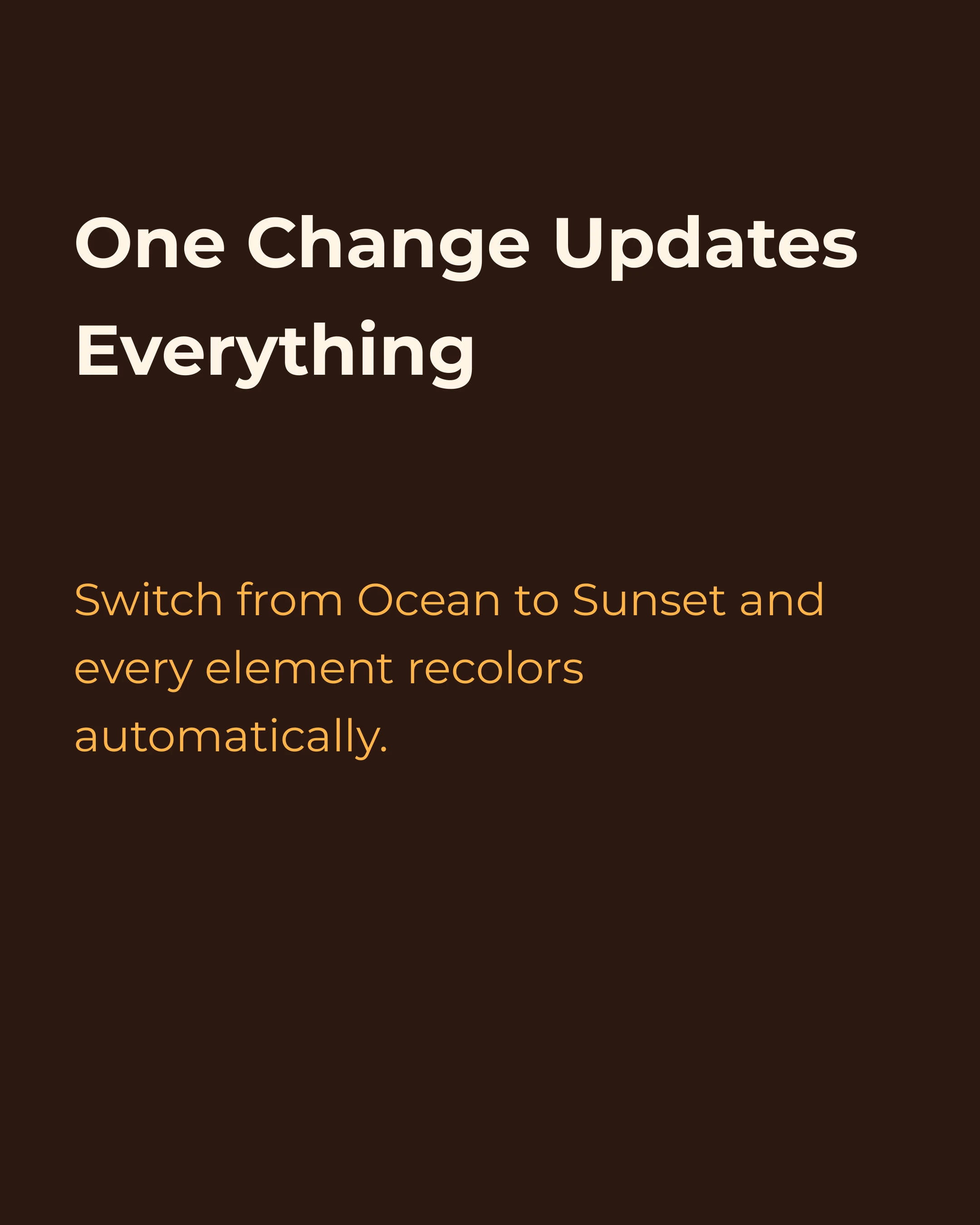Same slide with Sunset palette — one palette change, everything updates