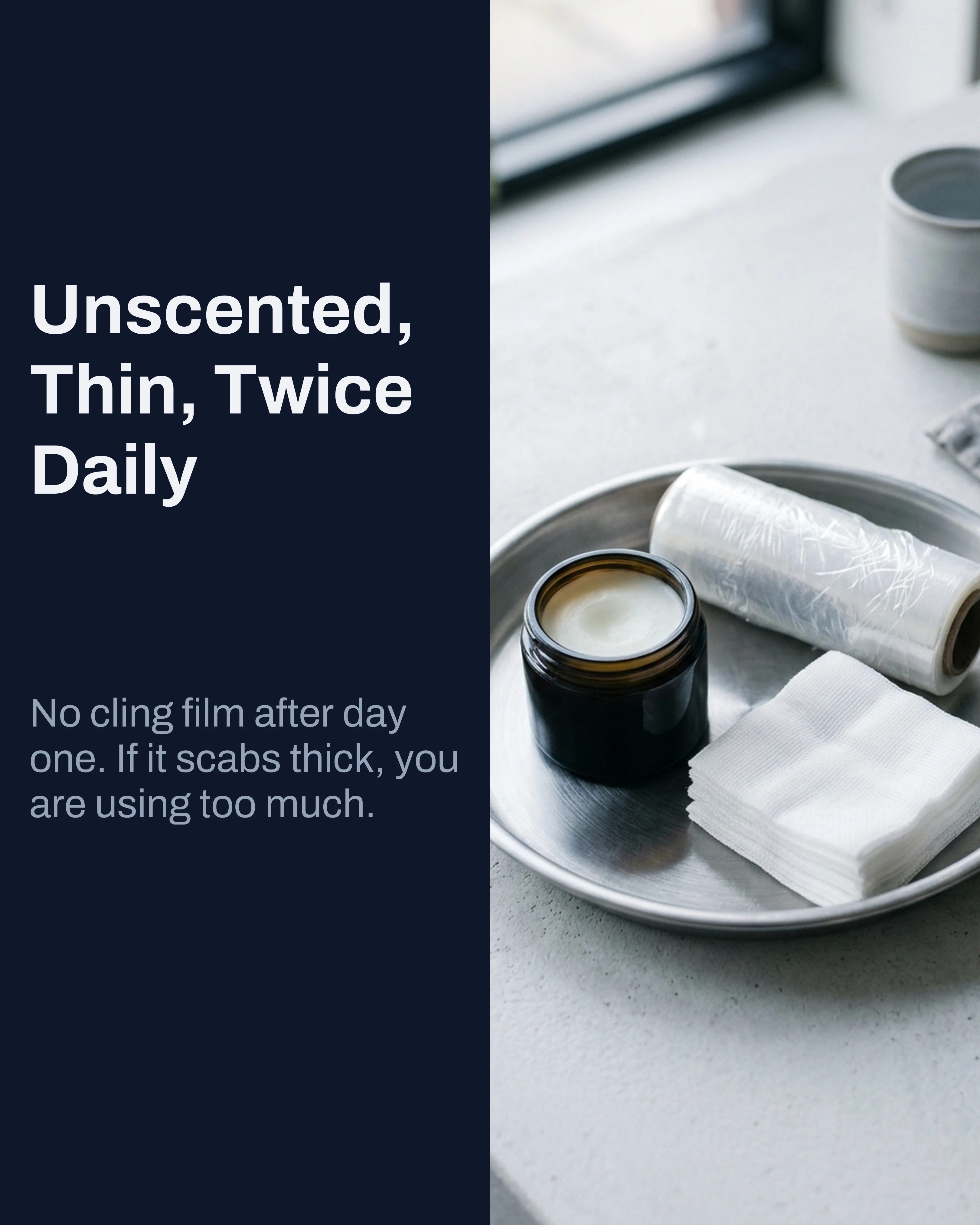 Aftercare balm and wrap laid out on a clean surface
