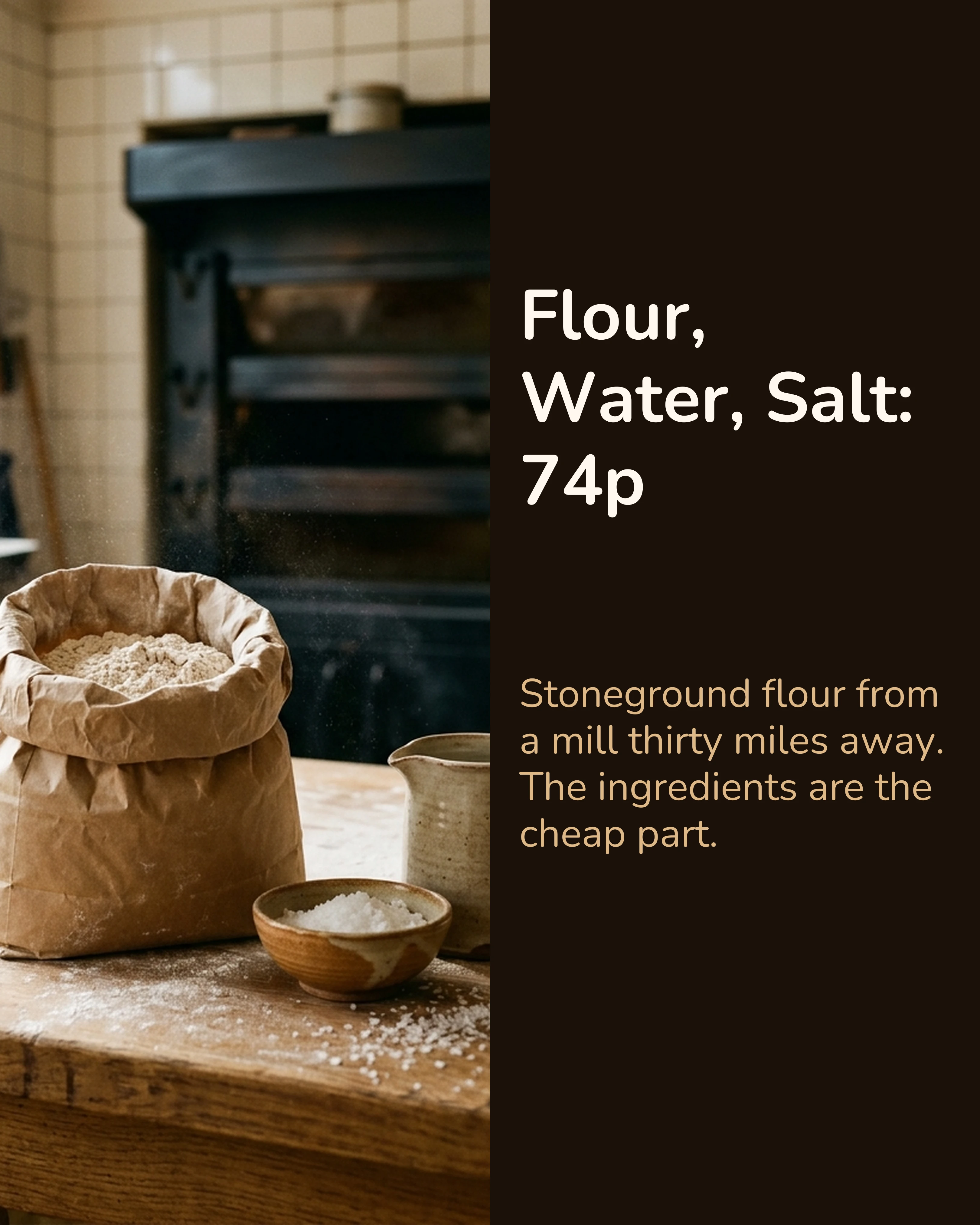 Slide: flour, water and salt cost 74p